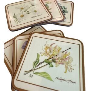 NEW Pimpernel Acrylic Coasters Set of 6 NOS Shakespeare Flower Vintage 4.25" NIB
